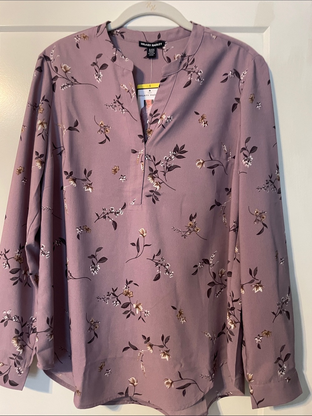 Hilary Radley Dusty Mauve Floral Split-Neck Tunic Blouse